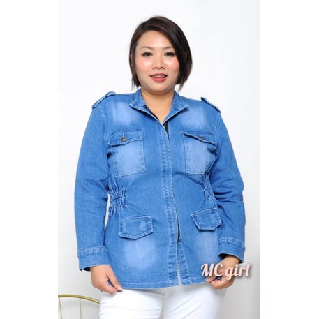 MC girl - Jaket Jeans Resleting Pinggang Karet Jumbo Wanita / Jas Sleting Big Size Wanita