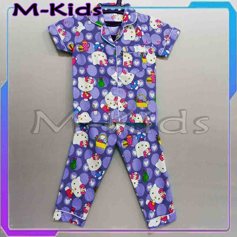 MKids88 - Baju Setelan Katun Piyama Anak Gambar Mickey Doraemon Hello Kitty