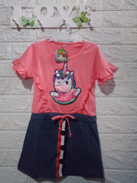 ZHAFIRA KIDS STORE - DRESS SERUT UNICORN 2-7 TAHUN / BAJU ANAK UNICORN / DRESS UNICORN