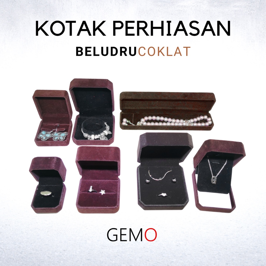 KOTAK PERHIASAN COKLAT BELUDRU JEWELRY BOX SET CINCIN KAWIN GELANG KALUNG ANTING LIONTIN GIWANG UNIK, MURAH BLUDRU UNTUK SESERAHAN, HANTARAN NIKAH, PERKAWINAN, PERNIKAHAN, TUNANGAN, MAHAR