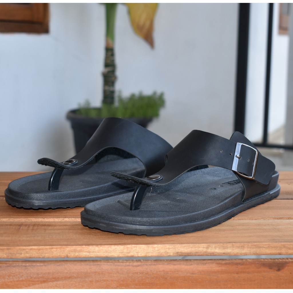 VS 01 BLACK |FORIND x Volve| Sendal Kulit Simpel Original Pria/Cowok/Men Sandal Lokal Ori Footwear