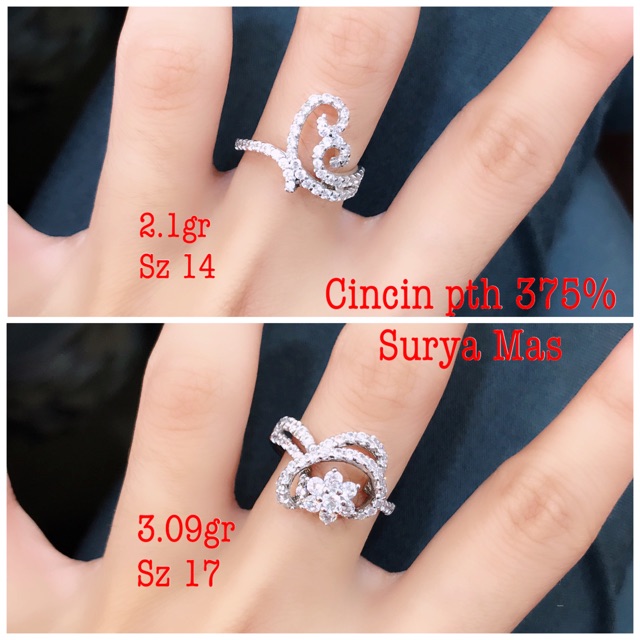 Cincin emas putih asli 375%