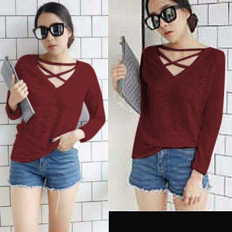 blouse wanita spandex maroon [Blouse Meica Maroon SW]