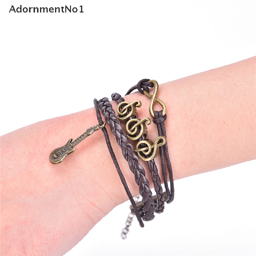 (AdornmentNo1) Gelang Tangan Kulit Vintage Gaya Punk Motif Gitar / Not Musik / Infinity Untuk Perhiasan Wanita