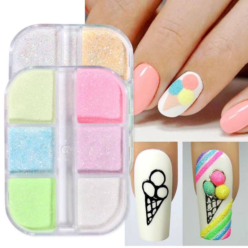 GLOW IN THE DARK SUGAR POWDER 6pcs BUBUK MENYALA DALAM GELAP HIASAN NAIL ART PARTY RAVE DESIGN NAILART