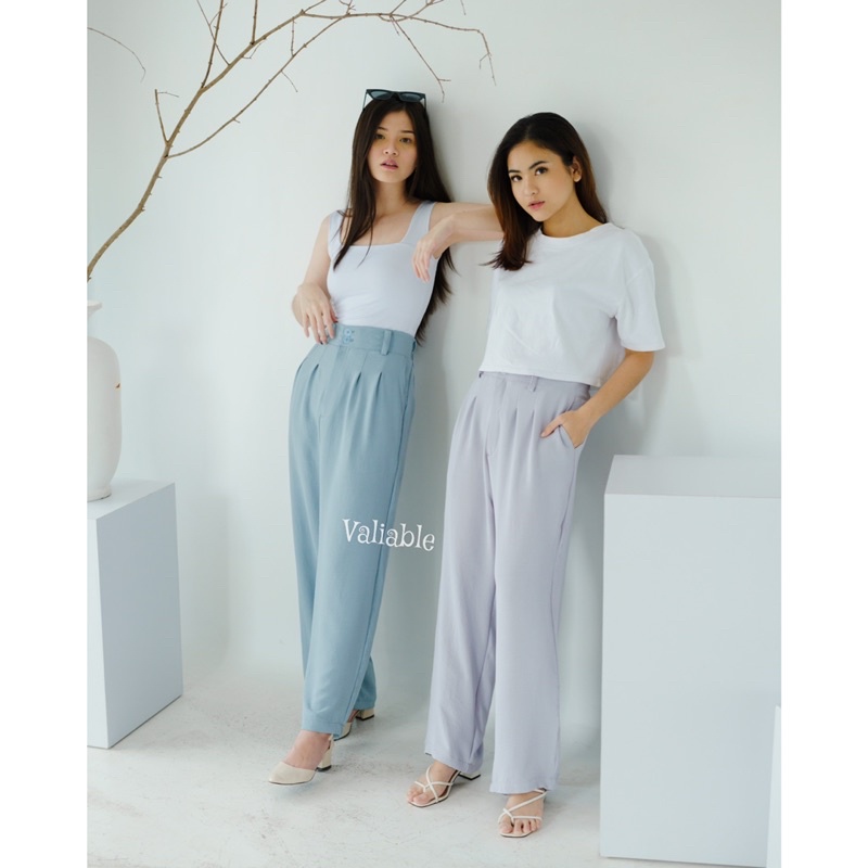 Fella Button Highwaist Loose Pants Crinkle Valiable (M-XXL)