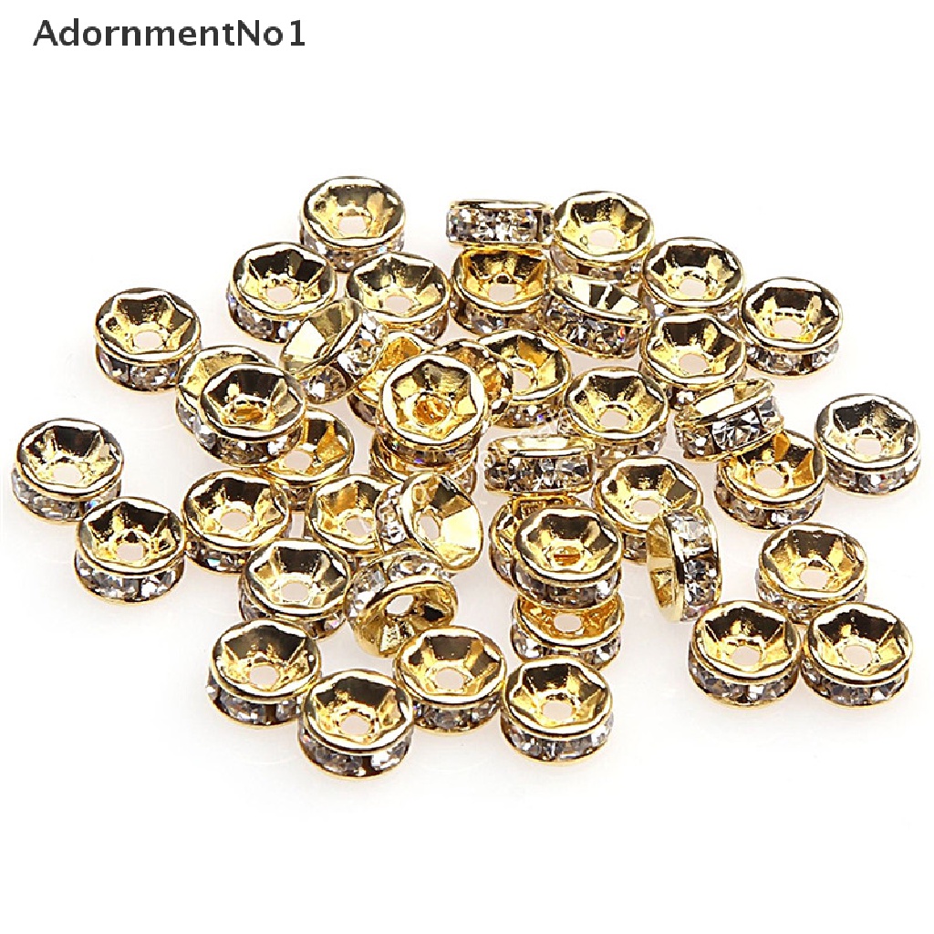 (AdornmentNo1) 100pcs Manik-Manik Spacer Kristal Berlian Imitasi Warna Silver / Gold Ukuran 6mm 8mm
