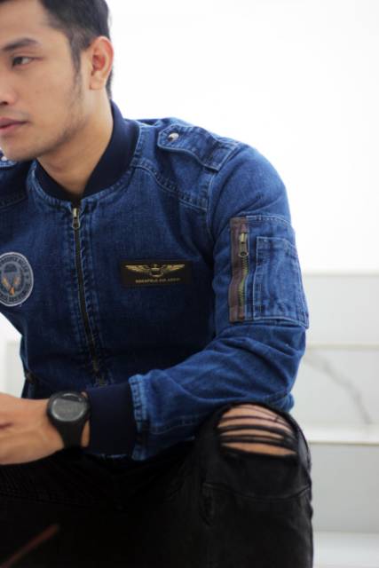 PROMO BAYAR DI TEMPAT / JAKET BOMBER JEANS PILOT - BOMBER JEANS PILOT - BOMBER JEANS THE BERRY -