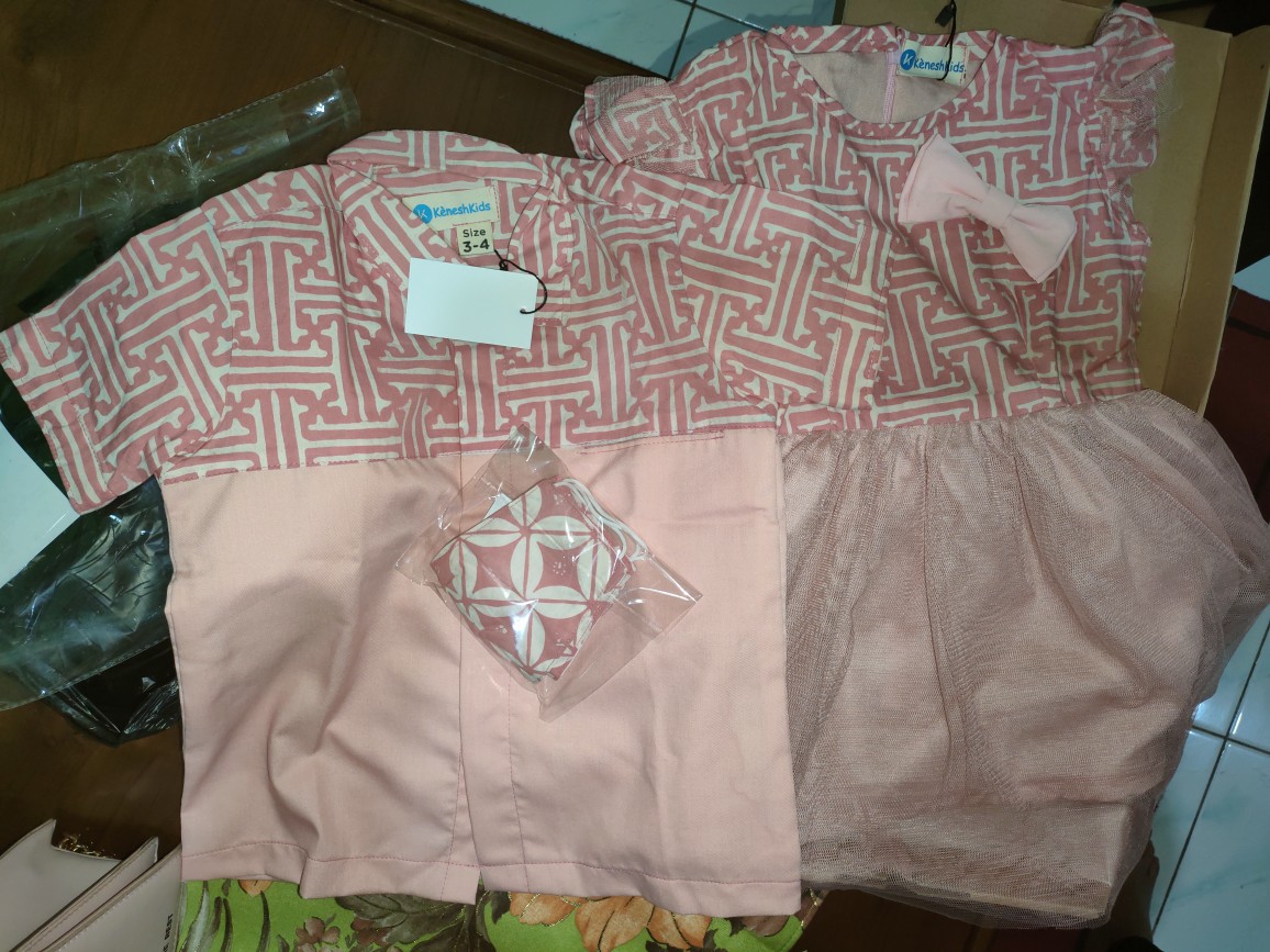 Dress Tutu Anak Perempuan | Kemeja Batik Anak | Baju Anak Couple Bonus Masker Keneshkids Ankin Pink