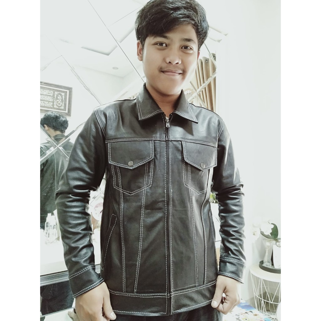 Jaket Kulit Asli Pria Elegant Brownie Model Kerah Levs ARL 033 Silverstone RFLA Ariel Noah 90