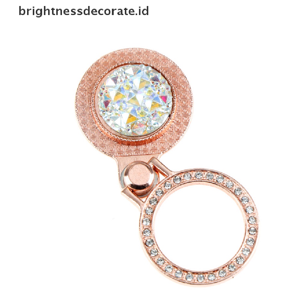 (Birth) 1pc Cincin Dudukan Ponsel Bahan Metal Hias Kristal Bling Rotasi 360 Derajat (Id)