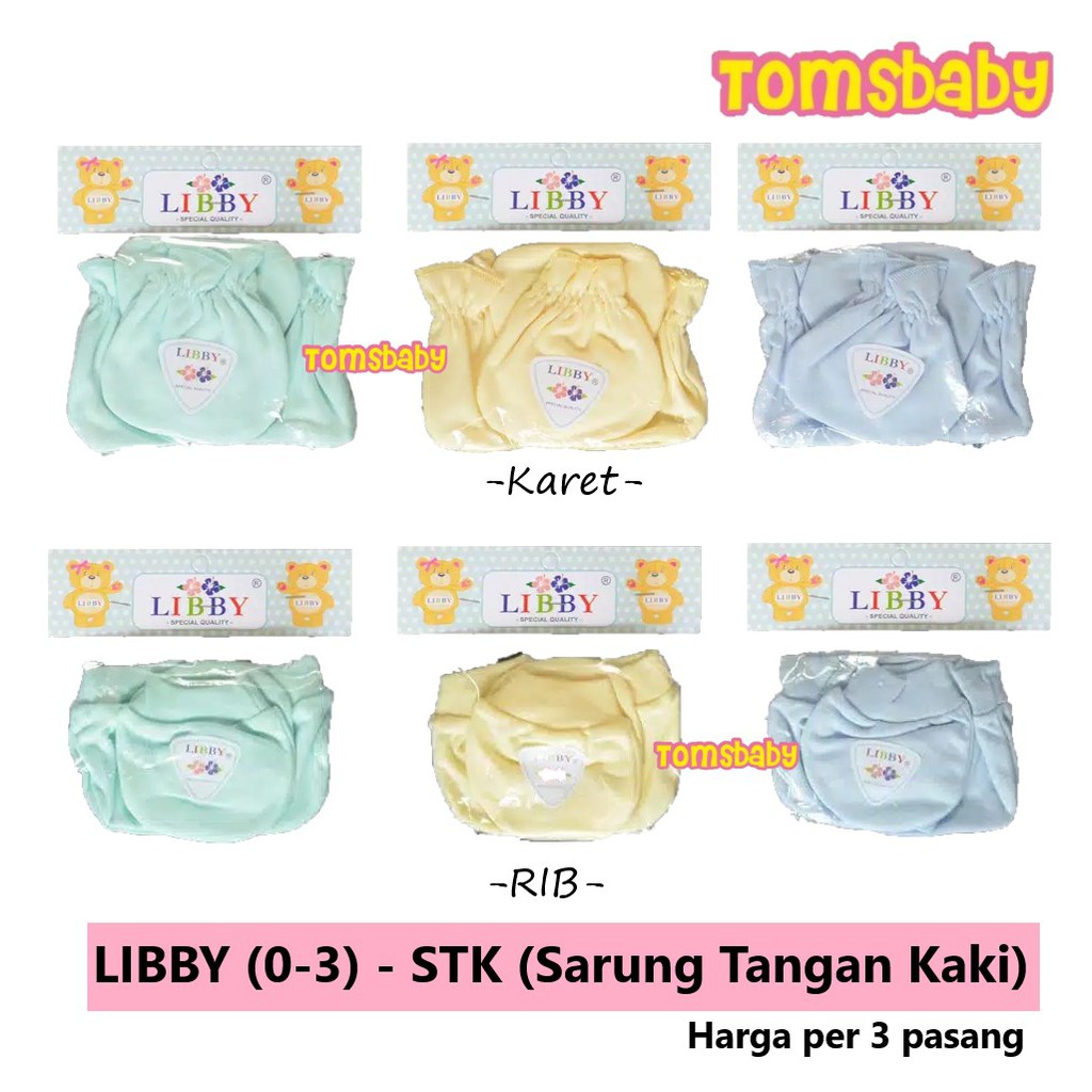 LIBBY 3psg STK Sarung Tangan Kaki WARNA Polos (0-3bln)