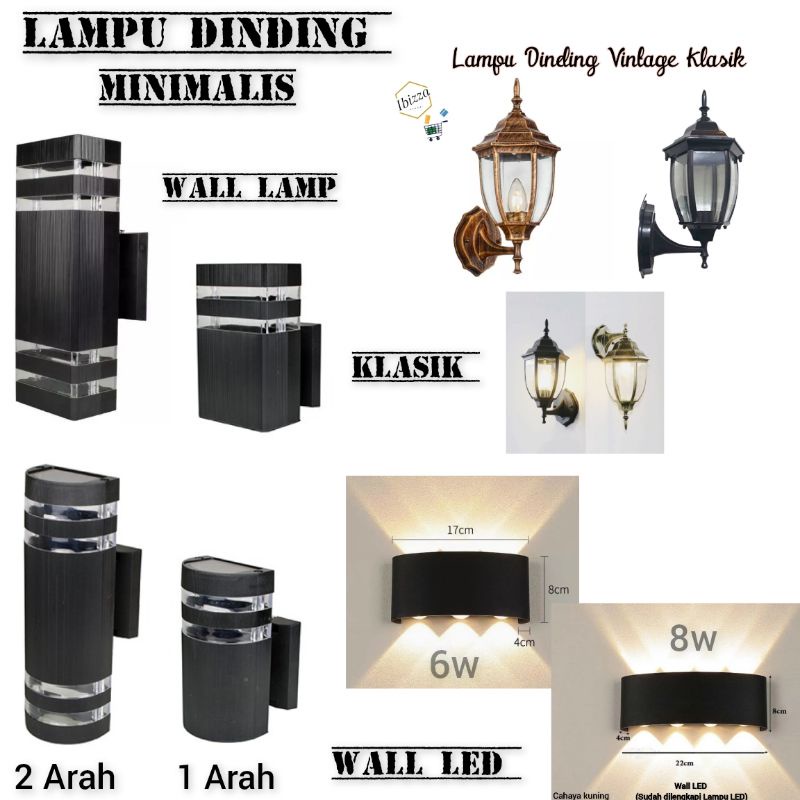 Lampu Dinding Minimalis / Vintage Klasik Fitting E27 (umum) /  Wall LED Tempel Hias Taman Pilar Teras Outdoor --