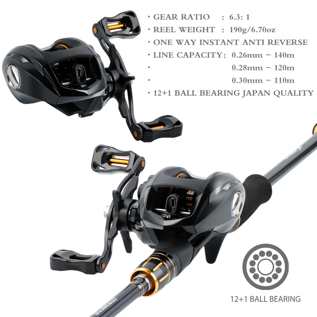 Sougayilang 12 + 1 BB Baitcasting Fishing Reel Black Fishing Reel Gear Casting