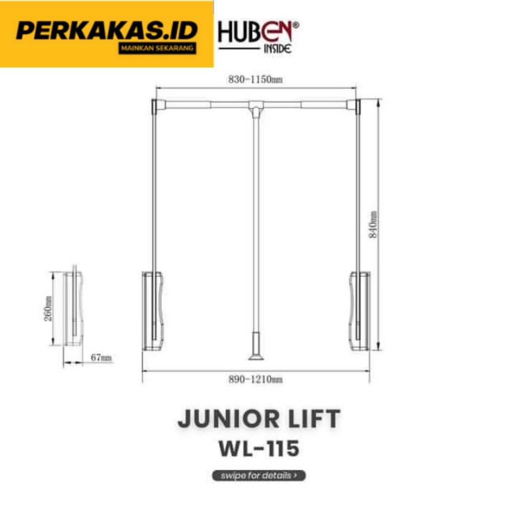 Gantungan Baju Dinding Tarik Junior Lift WL-115 HUBEN