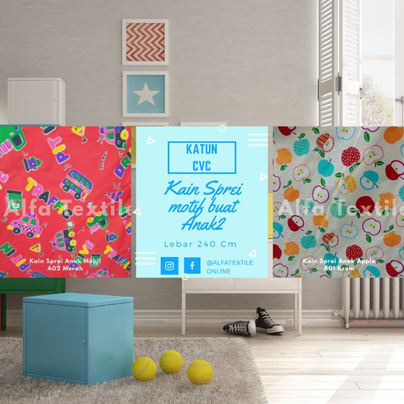 Kain Sprei Katun CVC Motif Anak Bahan CVC