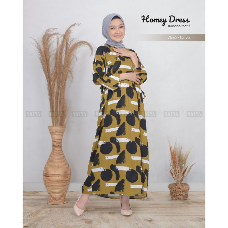 Homey Long Dress Kimono Motif