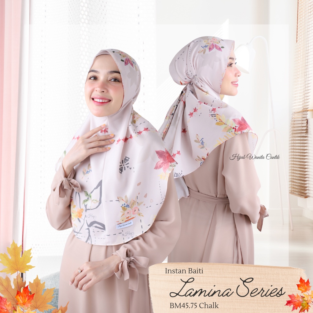 Hijabwanitacantik - Instan Baiti Lamina Series BM45.75 Chalk | Hijab Instan Bergo | Jilbab Instan Motif Printing Premium