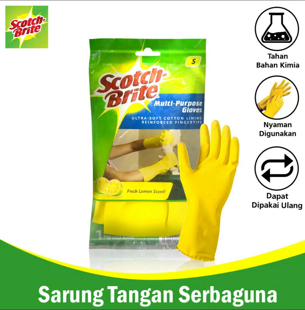 3m Scotch-brite Sarung Tangan Karet Serbaguna S M L Fresh Lemon Scent Multipurpose Gloves 3m-id-85