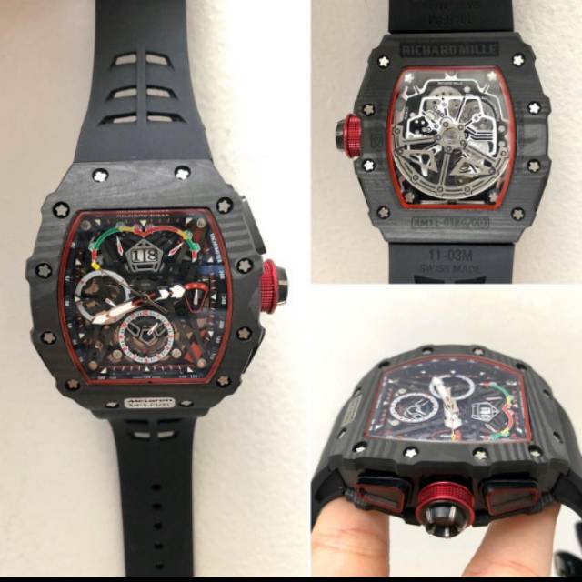 JAM TANGAN PRIA RM50-03 MCLAREN CARBON SWISS ETA STRAP RUBBER BODY BLACK