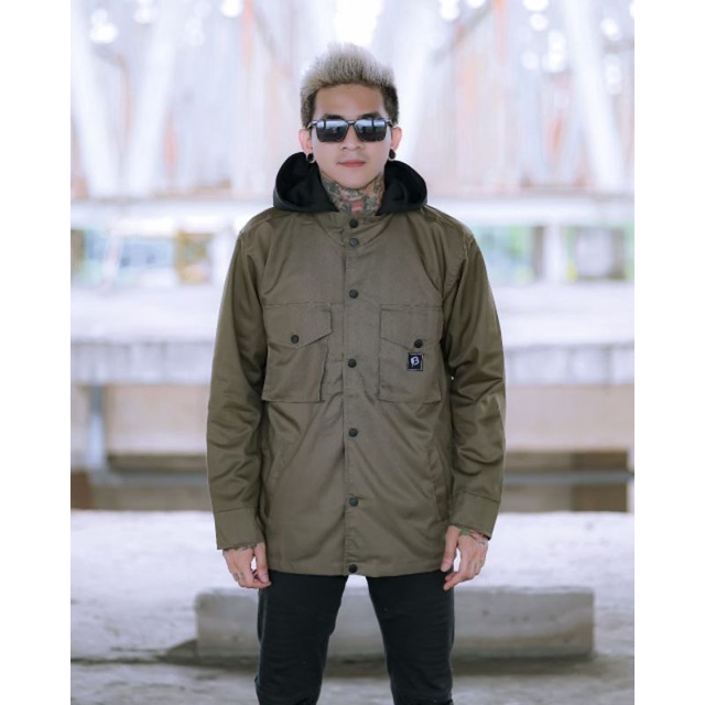 Jaket cotton drill pria hijau army polos tebal adem murah terbaru terlaris