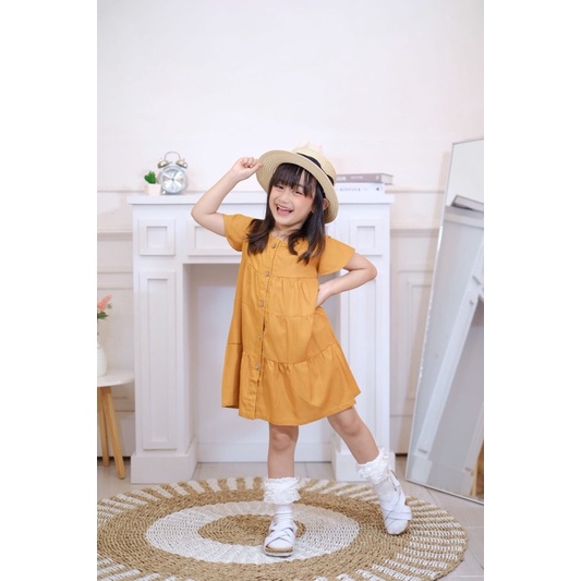 Dress Rayon Kancing Size 1-5 Tahun Dress Anak Raron Aplikasi Kancing