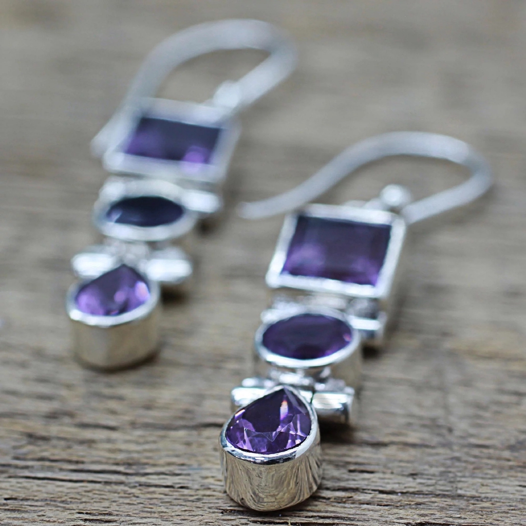 Anting Stud Amethyst Gaya Eropa Amerika Untuk Wanita