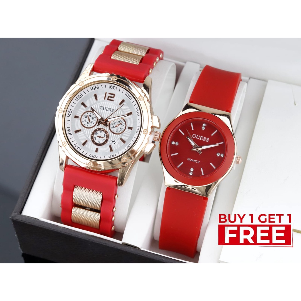 BUY 1 GET 1 FREE✅ Jam tangan wanita Guess Strap karet Free batrai