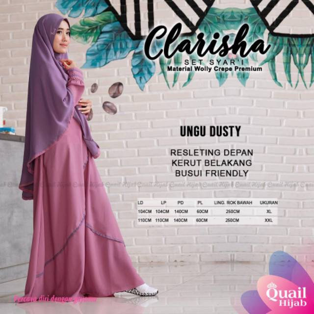 Gamis jumbo clarisha set syari wollycrep premium original quail/gamis syar'i jumbo ori quail