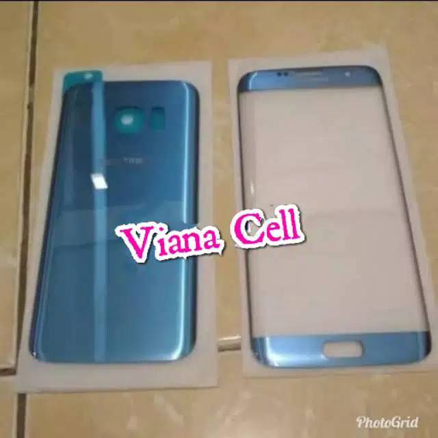 Kaca lcd plus backdoor cassing tutup batrei samsung S7 edge g935f ori biru