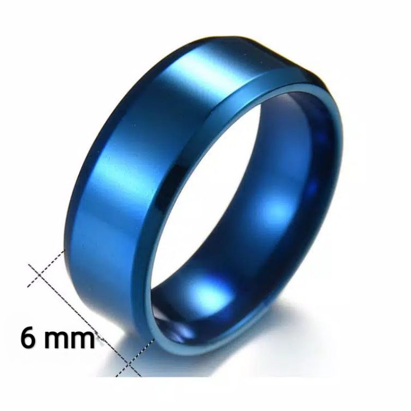 Cincin Titanium Model Couple Stainless Steel sisi segi anti karat selamanya Fashion Ring Hitam Biru