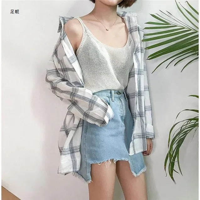 [COD&amp;READY STOK]kemeja kotak-kotak Wanita blouse Korea style lengan panjang shirt