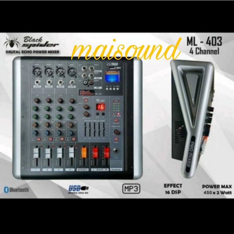 POWER MIXER BLACK SPIDER ML 403 POWER BLACKSPIDER ML403 4 CHANNEL ORI
