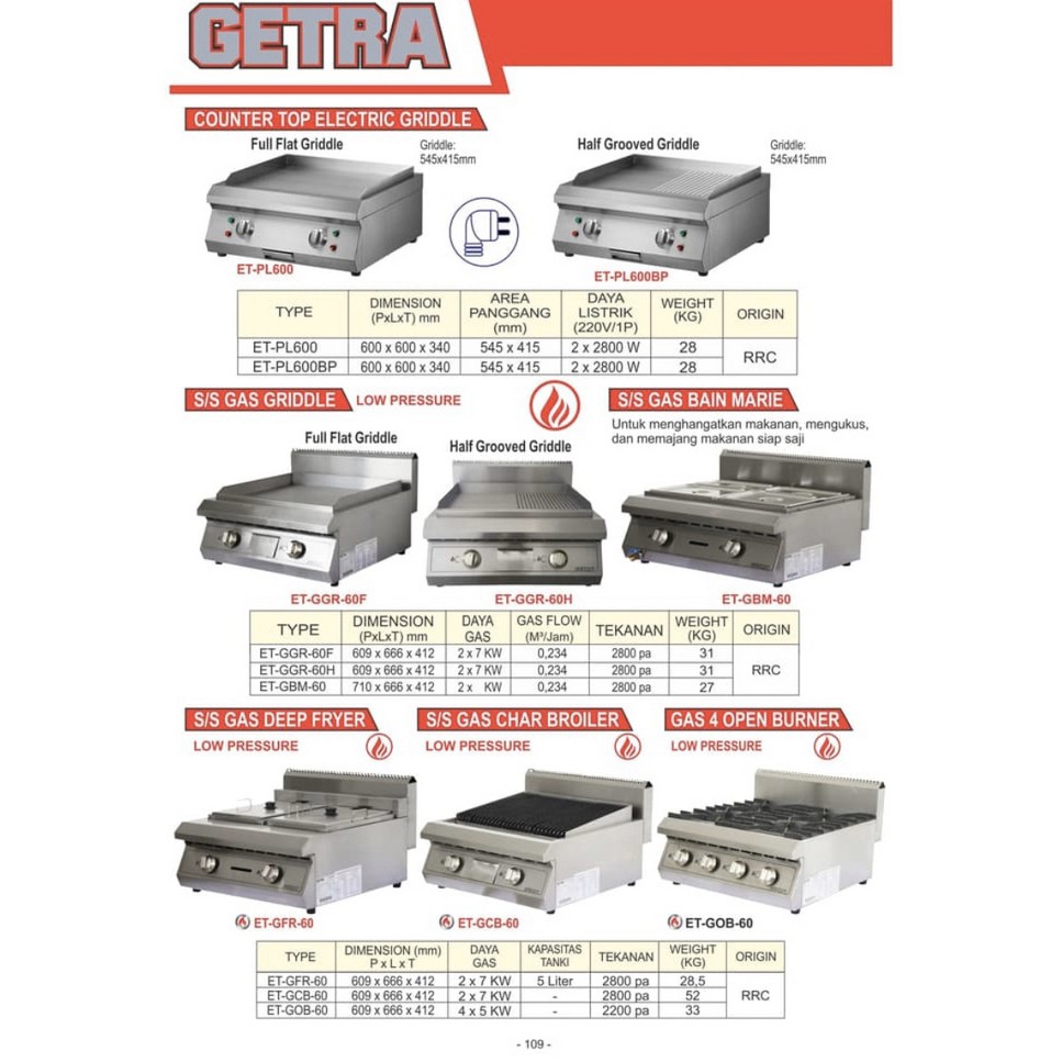 Half flat gas griddle kompor gas steak grill GETRA ET GGR 60H