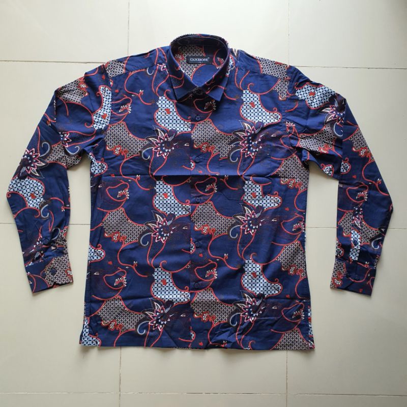 Kemeja Batik Pria Lengan Panjang BL66 Katun Motif Modern Dixmont Semi Slimfit