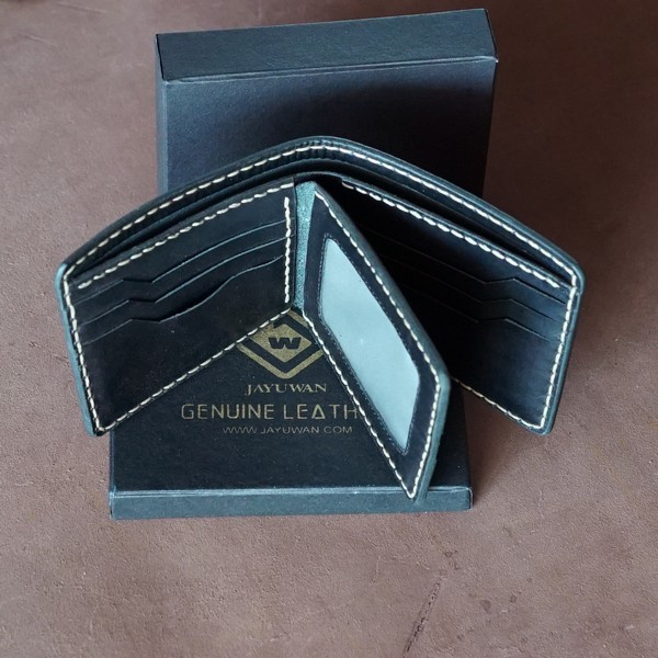 Jayuwan DAH Dompet Kulit Sapi Asli Handmade-Dompet Kulit Pria Warna Hitam Kulit Pullup