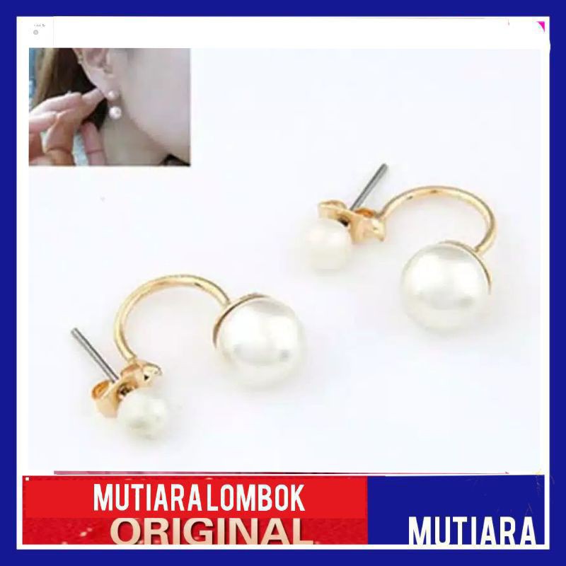 anting anting pesta mutiara putih air tawar asli lombok rangka rhodium jewellery