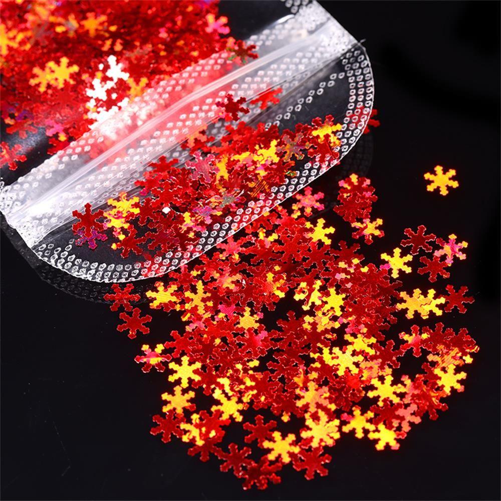 Solighter 1tas Nail Sequin Hiasan Paku Glitter Xmas Snowflakes Warna Campur Hologram