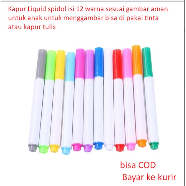 

Kapur Liquid spidol isi 12 warna sesuai gambar aman untuk anak untuk menggambar bisa di pakai tinta atau kapur tulis