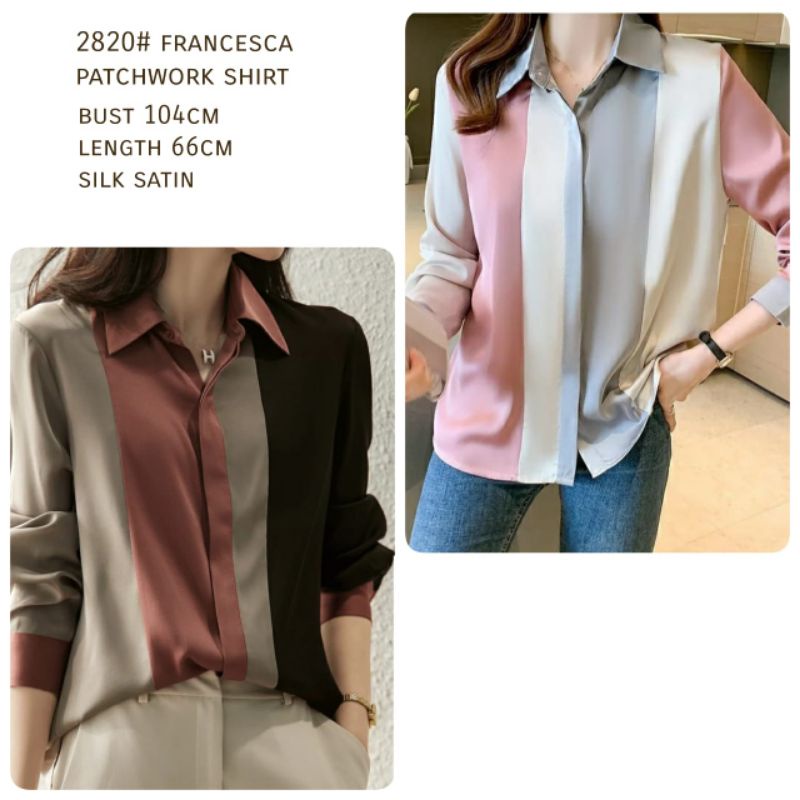 MDLV ~ 2820# Francesca Patchwork Shirt Kemeja Ombre Fashion Import