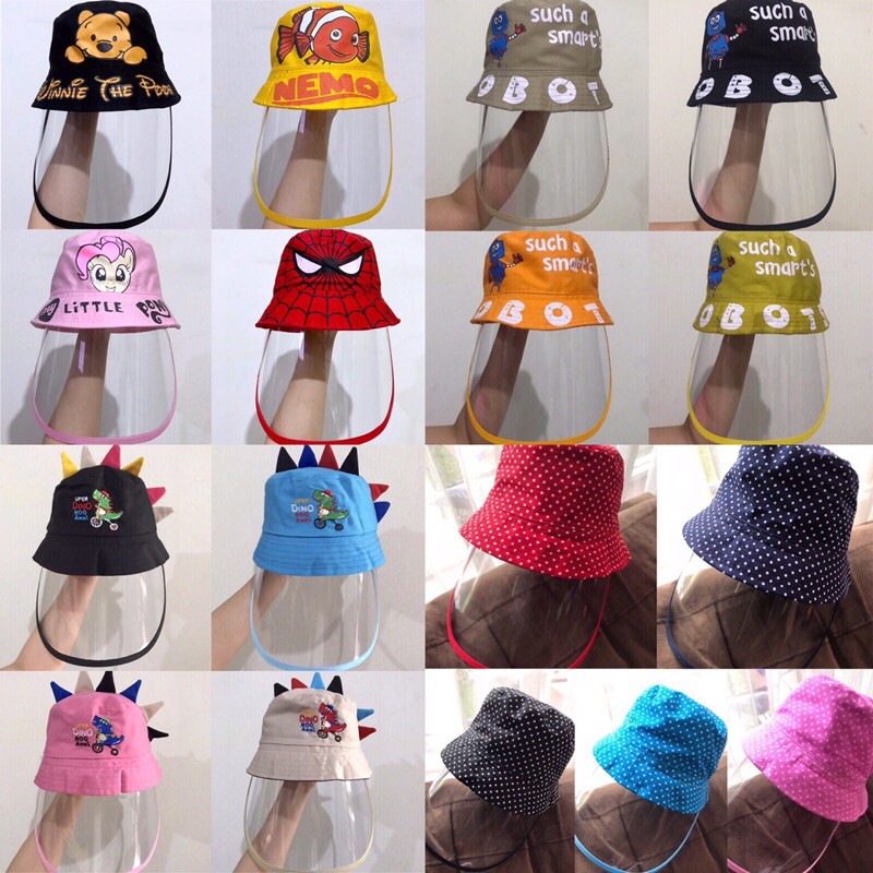 Topi anti corona anak motif 3-8 th resleting / kids protection hat premium / topi faceshield premium