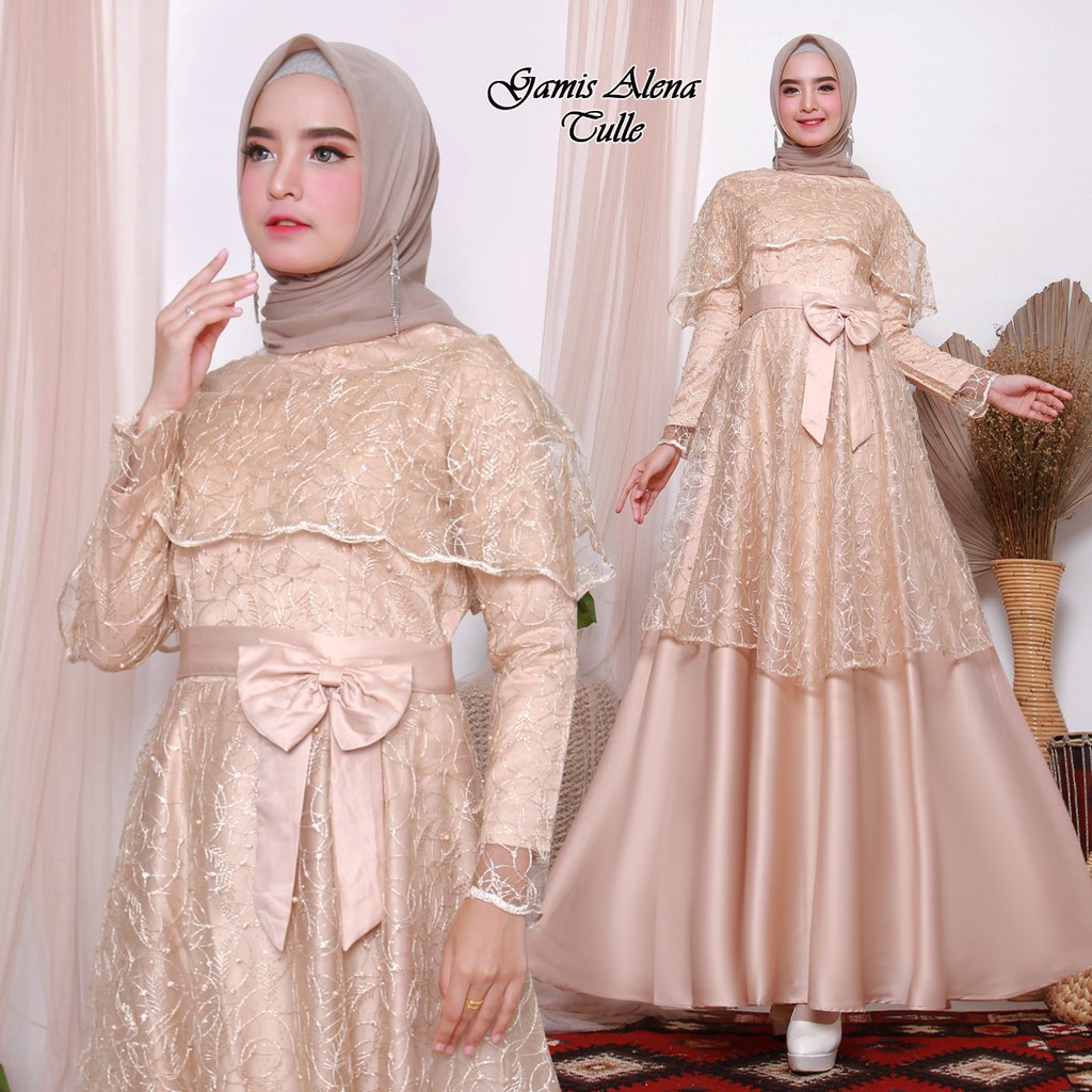Dress Muslim  Bahan Tulle / Gamis Muslim Cantik Bahan Tulle