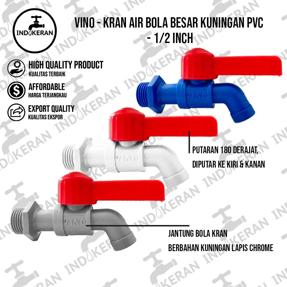 VINO - Kran Air Bola Besar Kuningan PVC - 1/2 Inch