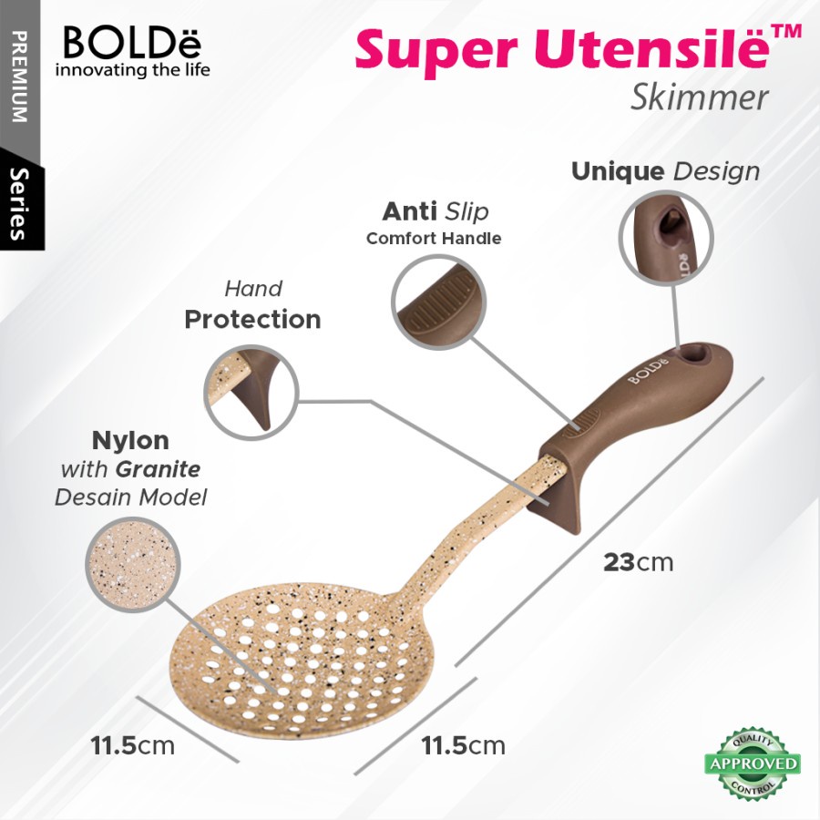 BOLDE Super Utensile / Utensil Slotted Spoon / Utensil Slotted Turner Sendok Masak Spatula dengan Lubang / Skimmer Spatula Saringan