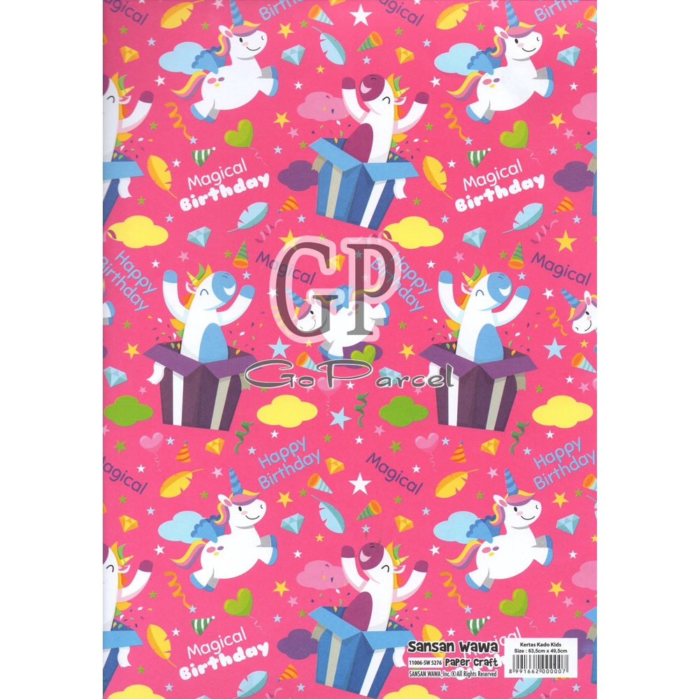 ( 5 Lembar ) UNICORN BIRTHDAY SANWA - KERTAS KADO - GIFT WRAP PAPER SANSAN WAWA FLAMINGGO BIRTHDAY GIRL / ULANG TAHUN KADO KUDA PONY CUTE ANIMAL BDAY