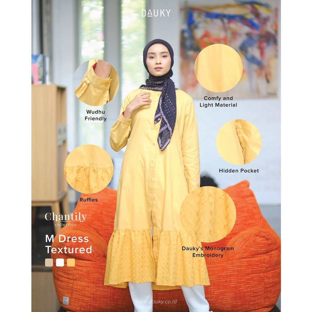 Atasan dress long tunik fashion muslim pakaian muslim wanita dauky M Dress Textured dusty pink kunin