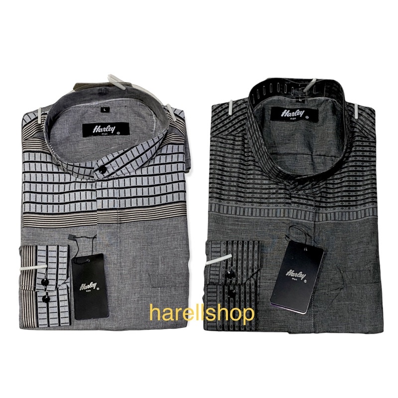 Kemeja Koko Harley - tangan panjang warna abu muda / silver / abu tua Kemeja Koko pria lengan panjan