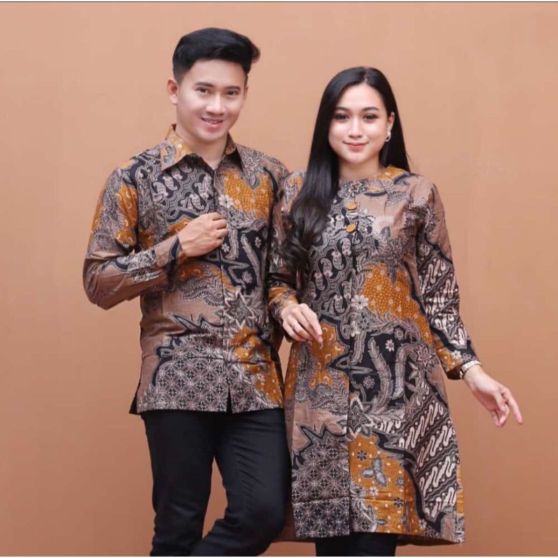 couple batik pola br kuning kunyit original hilmi super pakaian kerja kancing depan sarimbit batik k