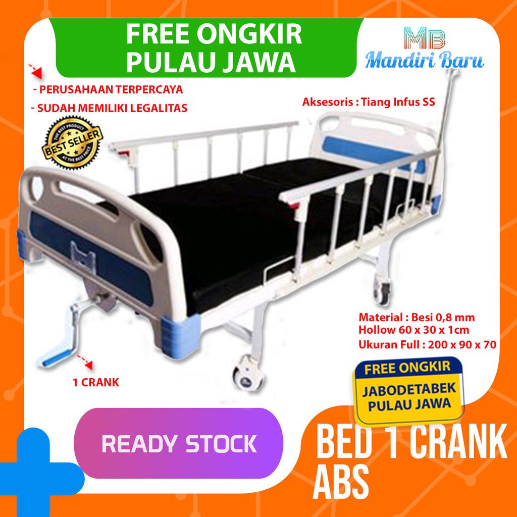 Jual BED PASIEN 1 CRANK ABS, Ranjang Rumah Sakit 1 Engkol, Tempat Tidur ...