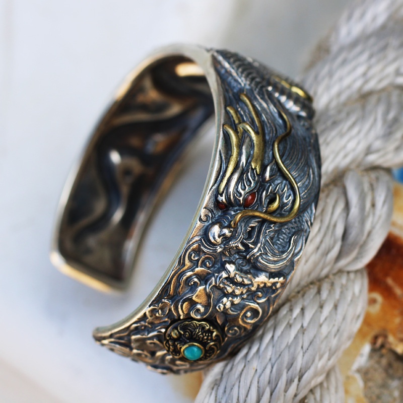 Gelang Ukiran Naga Gaya Vintage Dapat Disesuaikan Untuk Pria
